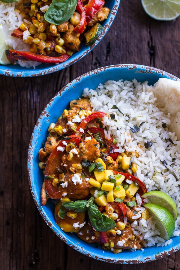 Simple Summertime Basil Chicken Curry with Coconut Ginger-Lime Rice | halfbakedharvest.com