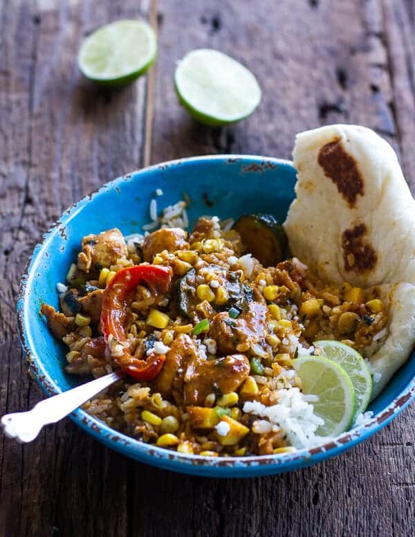 Simple Summertime Basil Chicken Curry with Coconut Ginger-Lime Rice | halfbakedharvest.com