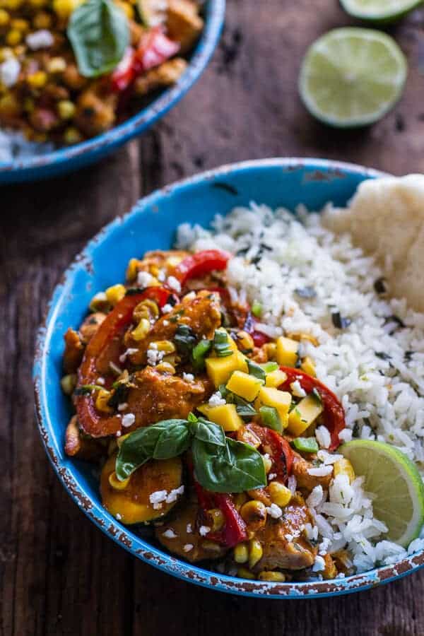 Simple Summertime Basil Chicken Curry with Coconut Ginger-Lime Rice | halfbakedharvest.com