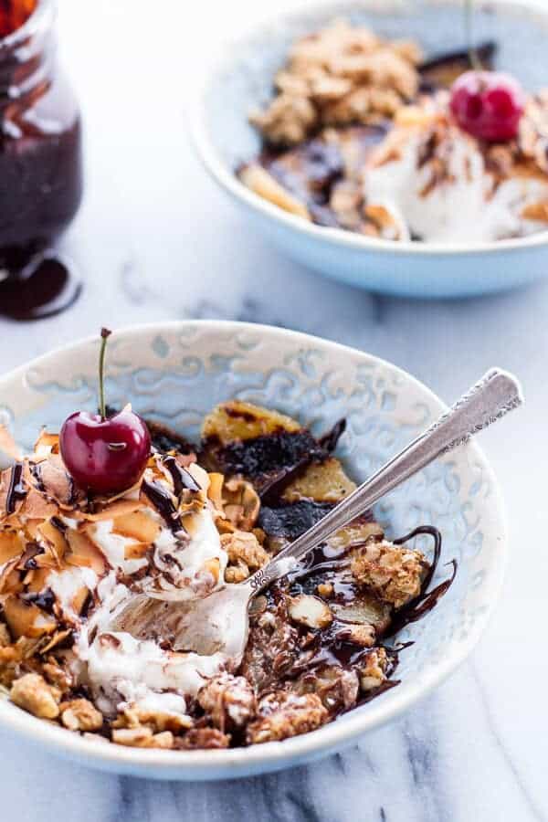 Vegan Deconstructed Boozy Mocha Drenched Grilled Banana Coconut Cream Pies | halfbakedharvest.com