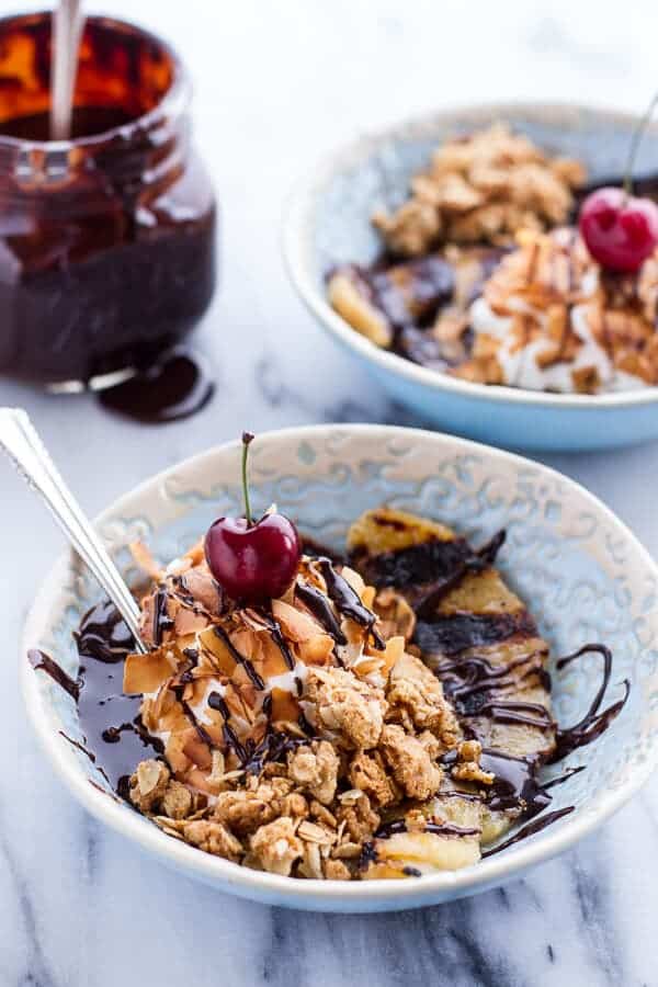 Vegan Deconstructed Boozy Mocha Drenched Grilled Banana Coconut Cream Pies | halfbakedharvest.com