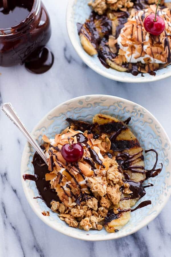 Vegan Deconstructed Boozy Mocha Drenched Grilled Banana Coconut Cream Pies | halfbakedharvest.com