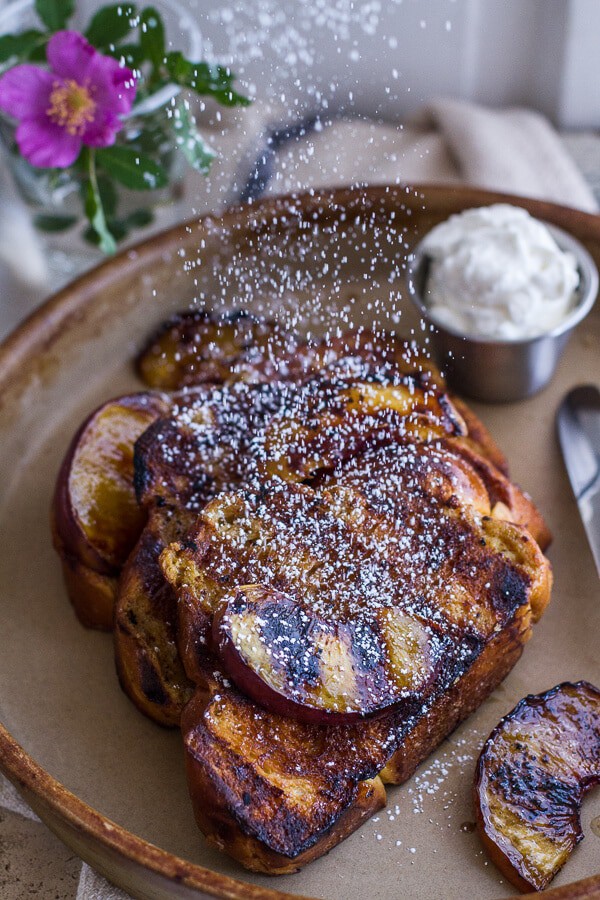 Brown Sugar Peaches and Cream Grilled French Toast | halfbakedharvest.com