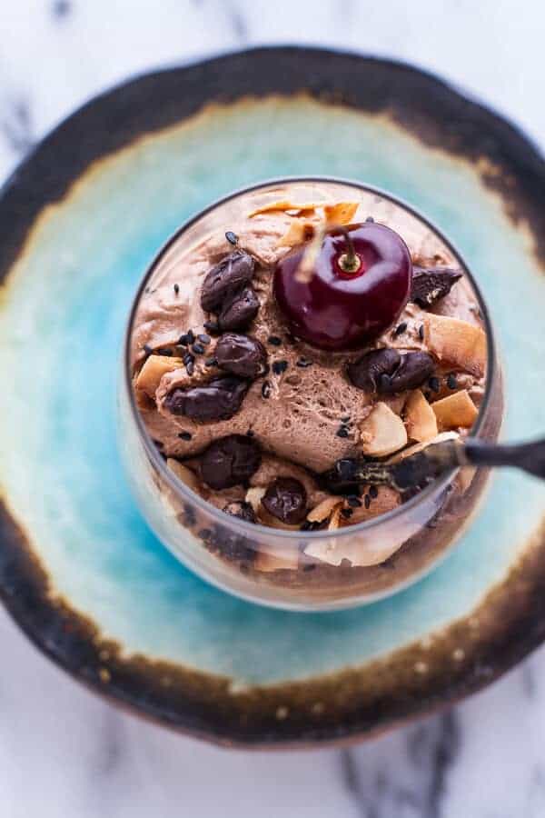 Chocolate Tahini Mocha Mousse w-Coconut Bubble Milk + Chocolate Expresso Beans | halfbakedharvest.com