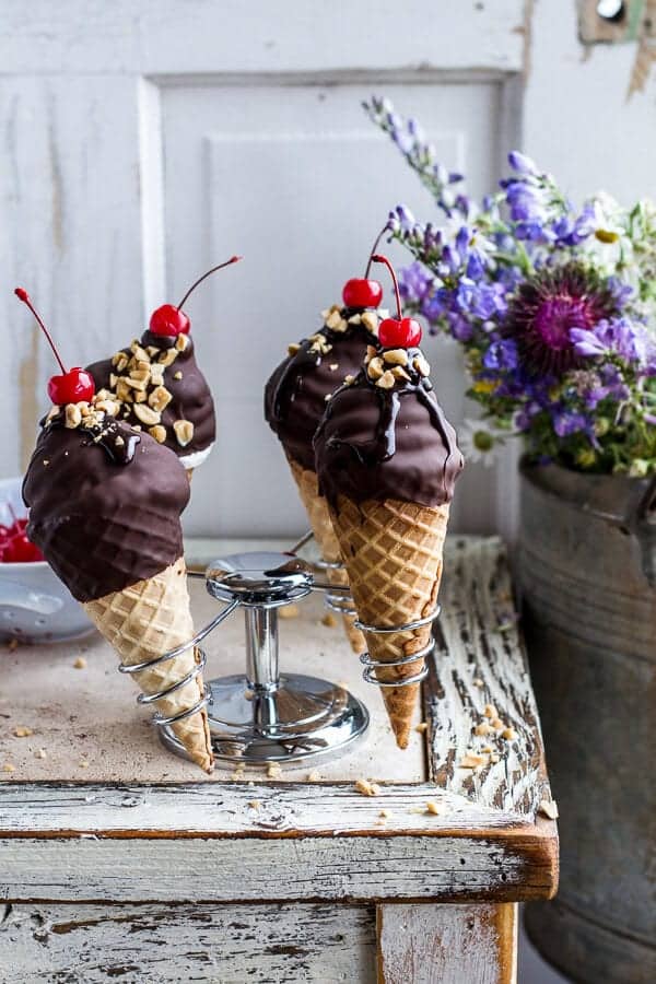 Hot Fudge Brownie and Double Scooped Ice Cream Sundae High Hat Cupcakes...in a Cone! | halfbakedharvest.com