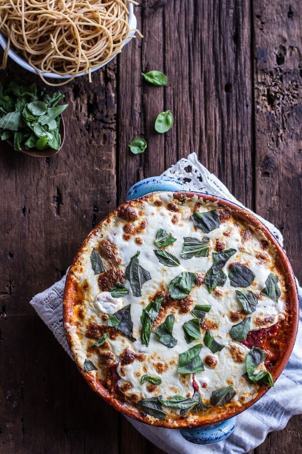 Quinoa Crusted Baked Three-Cheese Zucchini and Eggplant Parmesan | halfbakedharvest.com