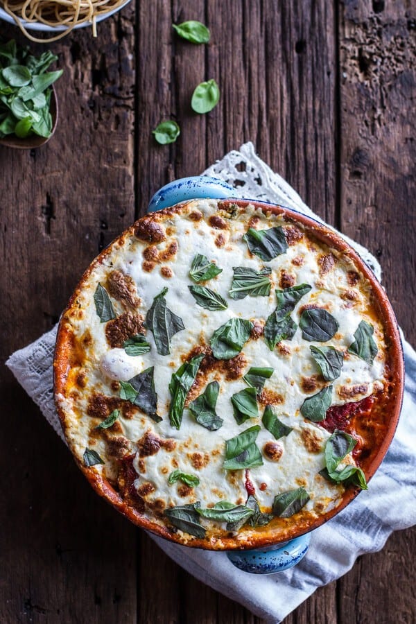 Quinoa Crusted Baked Three-Cheese Zucchini and Eggplant Parmesan. -4