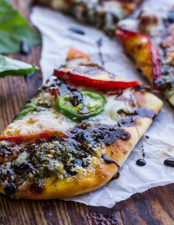 Toasted Walnut Pesto and Caramelized Nectarine and Gorgonzola Pizza w/Spicy Balsamic Drizzle | halfbakedharvest.com