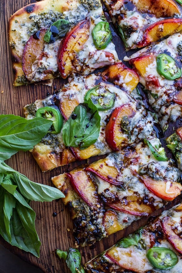 Toasted Walnut Pesto and Caramelized Nectarine and Gorgonzola Pizza w/Spicy Balsamic Drizzle | halfbakedharvest.com