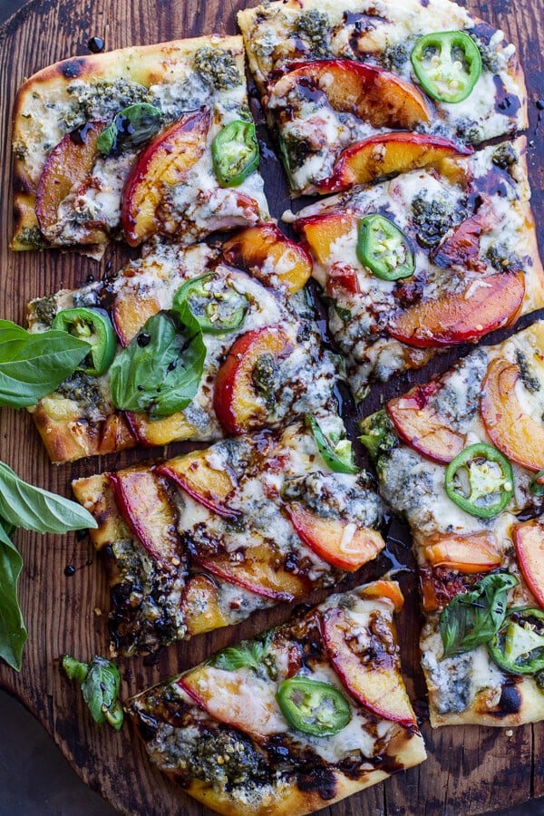 Toasted Walnut Pesto and Caramelized Nectarine and Gorgonzola Pizza w/Spicy Balsamic Drizzle | halfbakedharvest.com