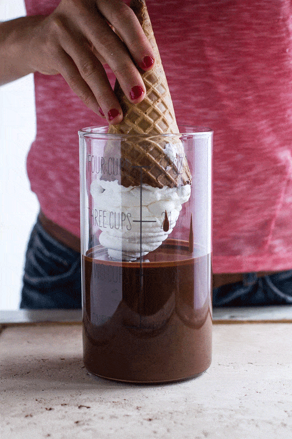 Hot Fudge Brownie and Double Scooped Ice Cream Sundae High Hat Cupcakes...in a Cone! | halfbakedharvest.com
