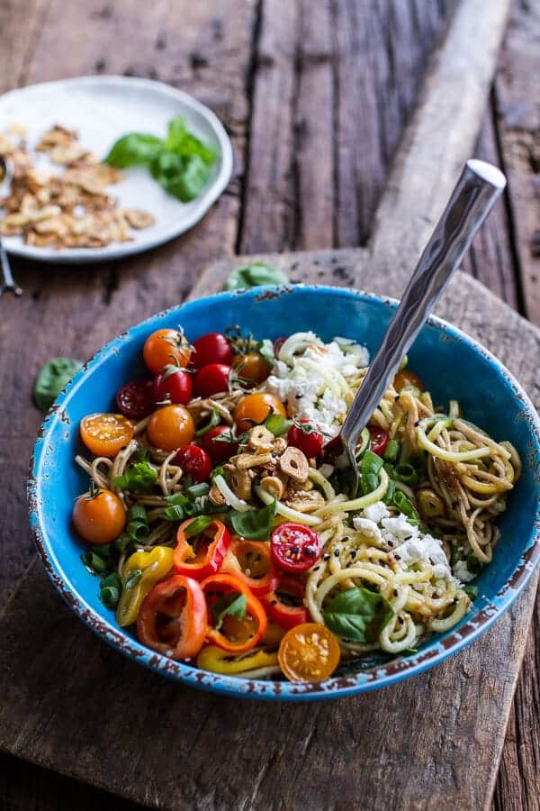 Farmers Market Sesame Miso Noodle Bowls with Garlic Chips | halfbakedharvest.com @hbharvest