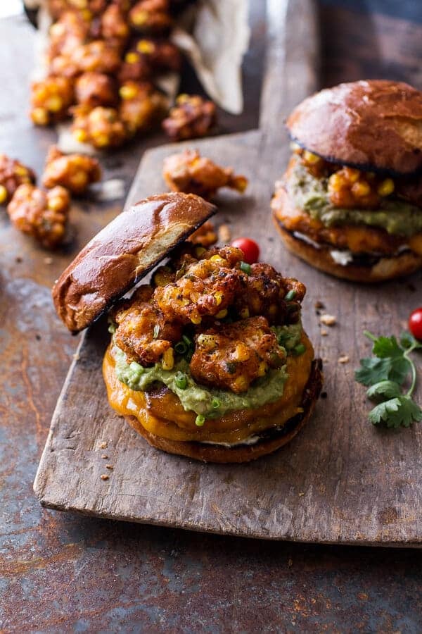Smoky Chipotle Cheddar Burgers with Mexican Street Corn Fritters | halfbakedharvest.com @hbharvest