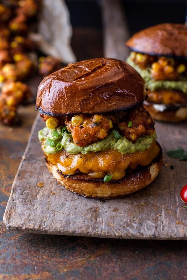 Smoky Chipotle Cheddar Burgers with Mexican Street Corn Fritters | halfbakedharvest.com @hbharvest
