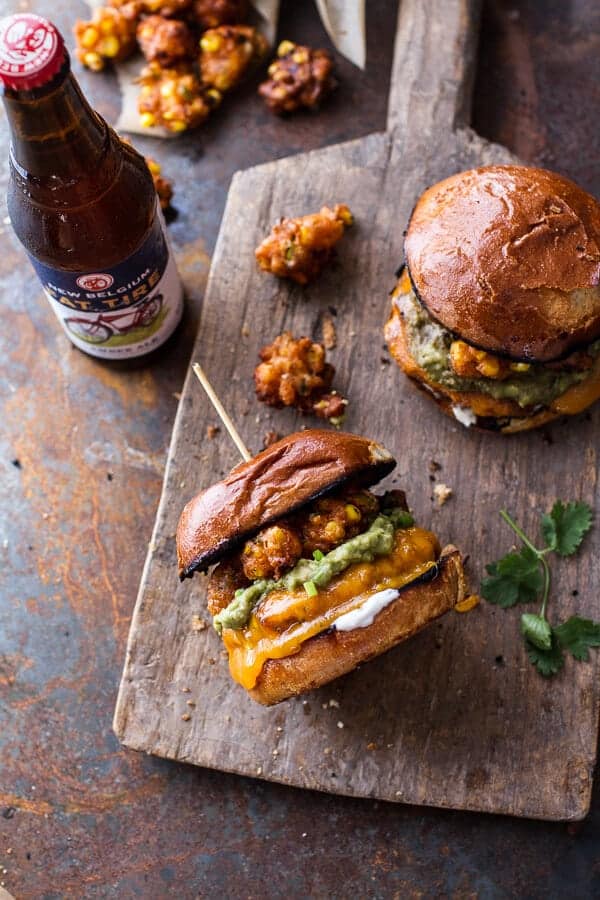 Smoky Chipotle Cheddar Burgers with Mexican Street Corn Fritters | halfbakedharvest.com @hbharvest