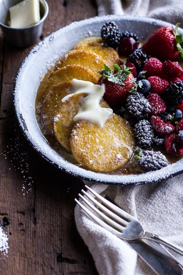 Sweet Buttered Polenta Pancakes with Fresh Summer Berries | halfbakedharvest.com
