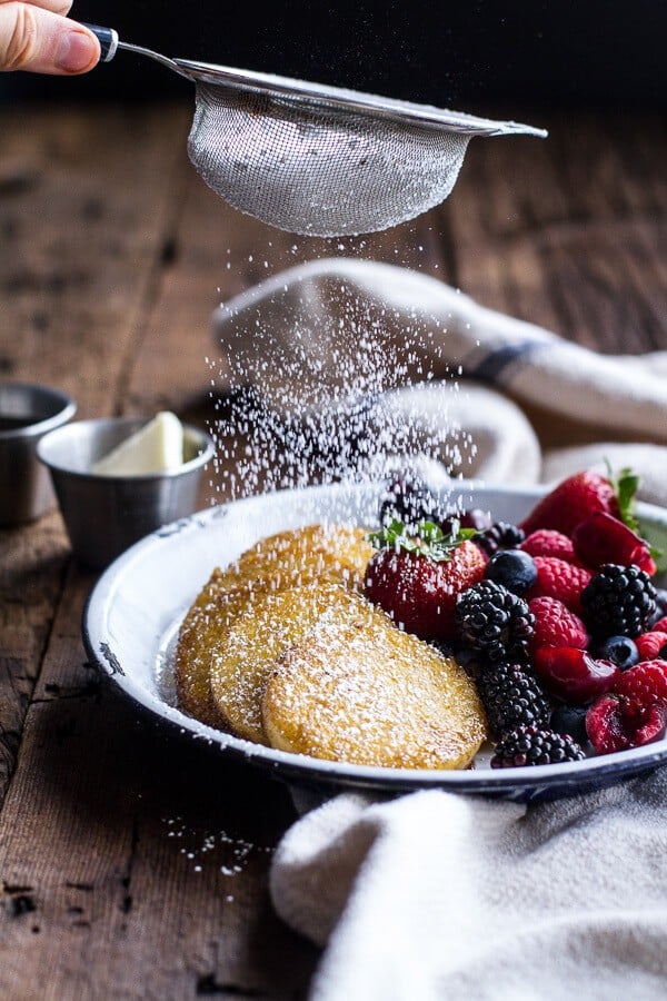 Sweet Buttered Polenta Pancakes with Fresh Summer Berries | halfbakedharvest.com