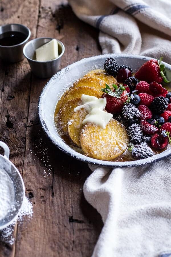 Sweet Buttered Polenta Pancakes with Fresh Summer Berries | halfbakedharvest.com
