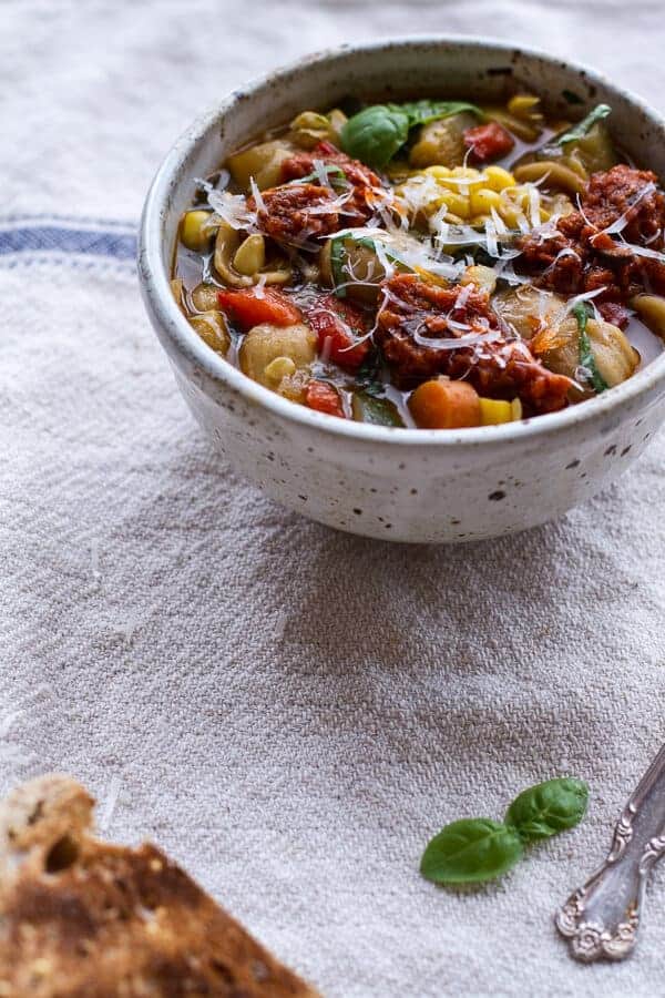 Tuscan Summer Minestrone with Sun-Dried Tomato Pesto | halfbakedharvest.com