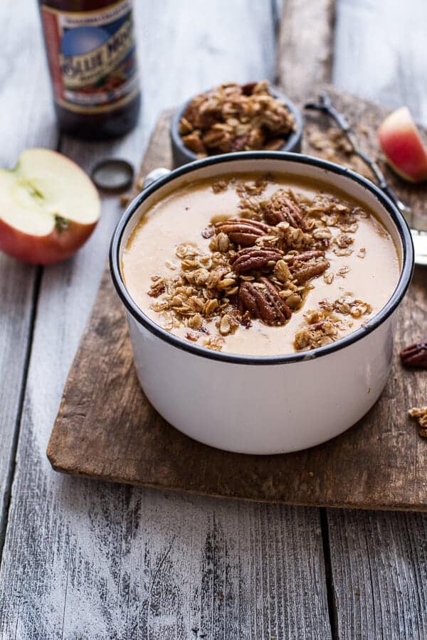 Brie + Cheddar Apple Beer Soup with Cinnamon Pecan Oat Crumble | halfbakedharvest.com @hbharvest