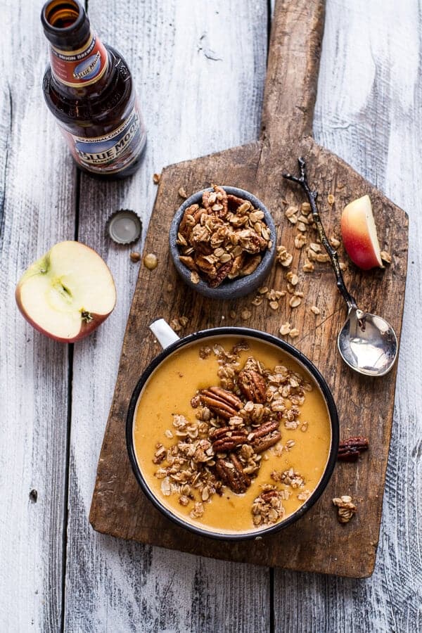 Brie + Cheddar Apple Beer Soup with Cinnamon Pecan Oat Crumble | halfbakedharvest.com @hbharvest