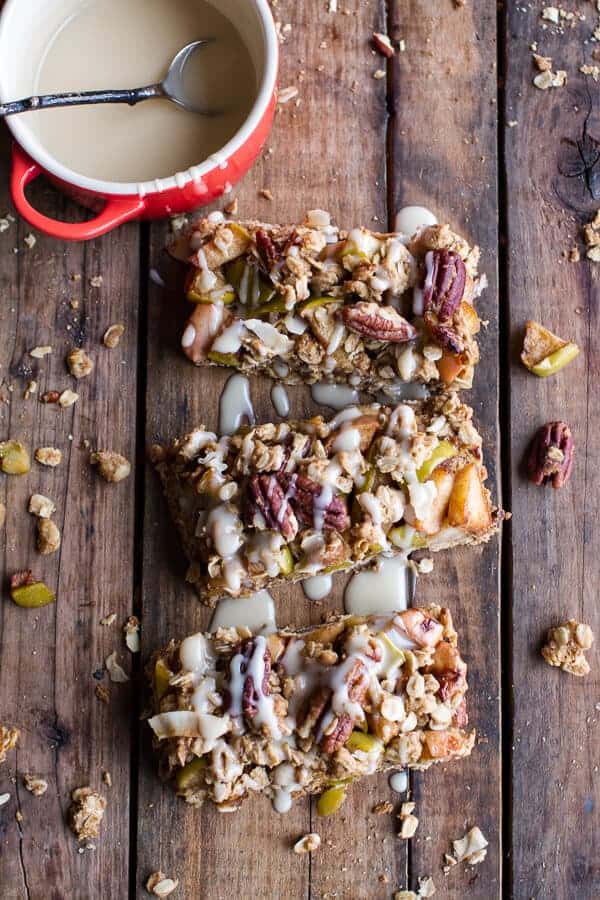 Brown Butter Caramelized Apple Crisp Bars w-Pecan Streusel + Mascarpone Maple Glaze | halfbakedharvest.com @hbharvest