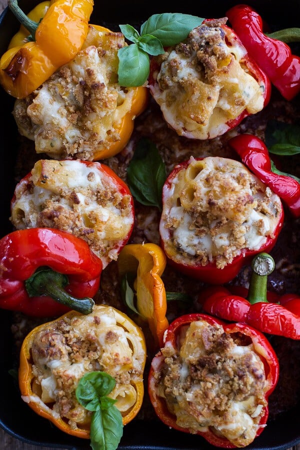 Mini Italian Meatball Mac and Cheese Stuffed Peppers | halfbakedharvest.com @hbharvest