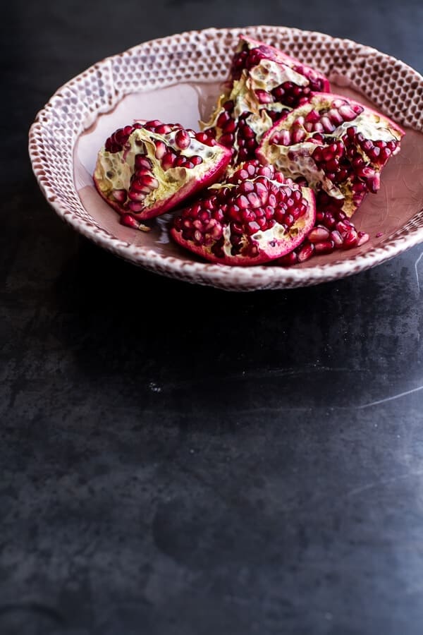 Miso Roasted Acorn Squash + Pomegranate Salad w/Waffled Cheddar Apple Tahini Grilled Cheese Triangles | halfbakedharvest.com @hbharvest