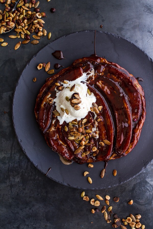 Nutella Banana Tarte Tatin with Cinnamon Sugar Roasted Pumpkin Seed and Hazelnut Crunch | halfbakedharvest.com @hbharvest