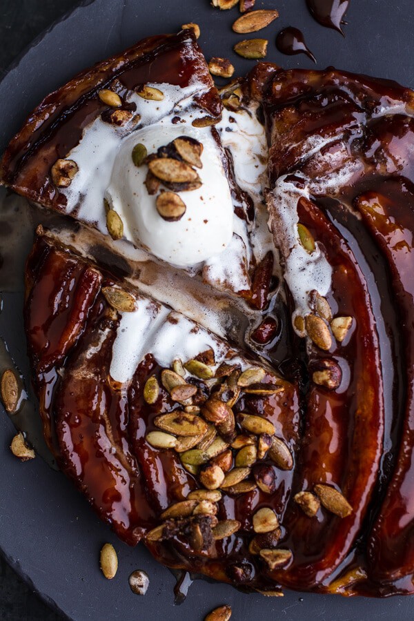 Nutella Banana Tarte Tatin with Cinnamon Sugar Roasted Pumpkin Seed and Hazelnut Crunch | halfbakedharvest.com @hbharvest