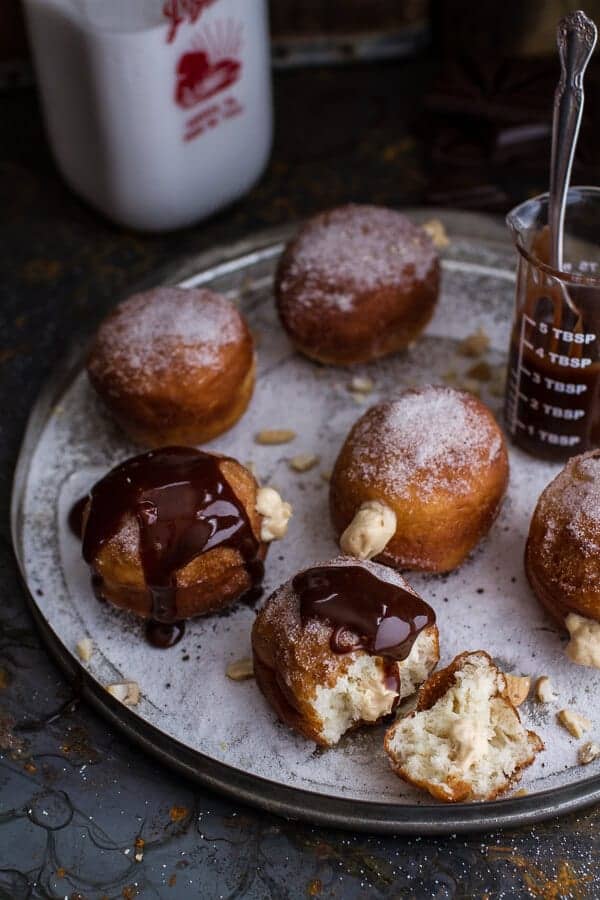 Peanut Butter Cheesecake Doughnuts with Salted Chocolate Bourbon Caramel | halfbakedharvest.com @hbharvest