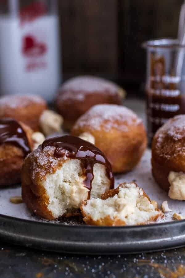 Peanut Butter Cheesecake Doughnuts with Salted Chocolate Bourbon Caramel | halfbakedharvest.com @hbharvest