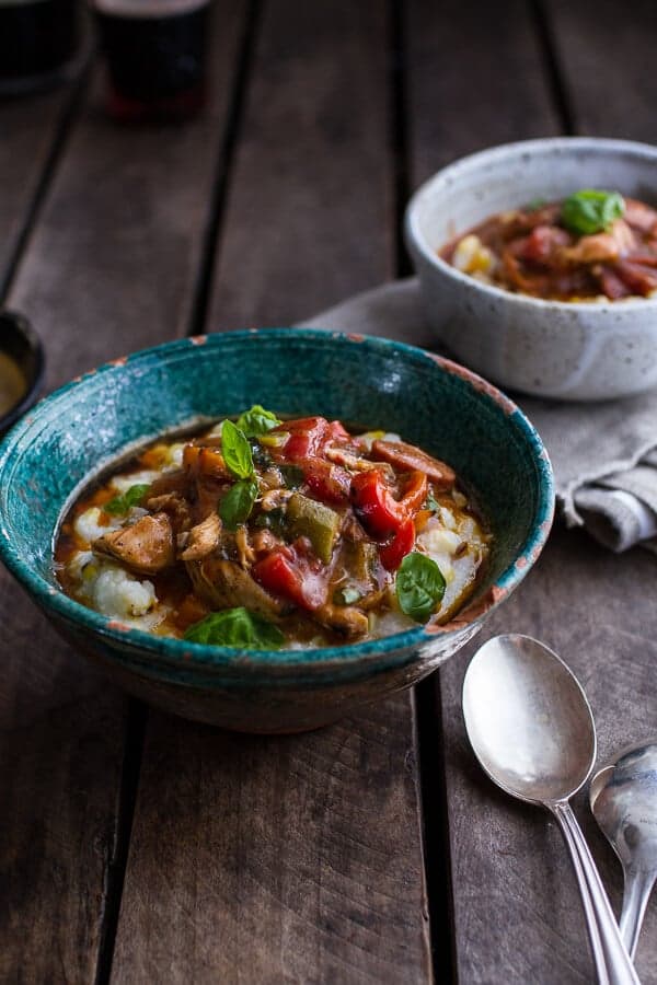Quick Gumbo with Grilled Corn Grits + Smoky Chilied Brown Butter | halfbakedharvest.com @hbharvest