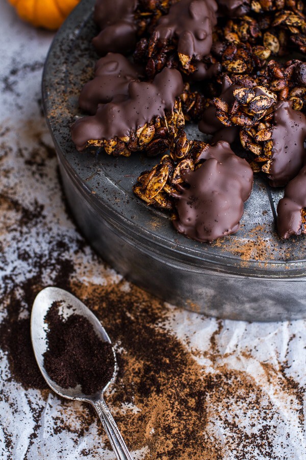Coffee Roasted Pumpkin Seed Snack Clusters...Dipped in Chocolate | halfbakedharvest.com @hbharvest