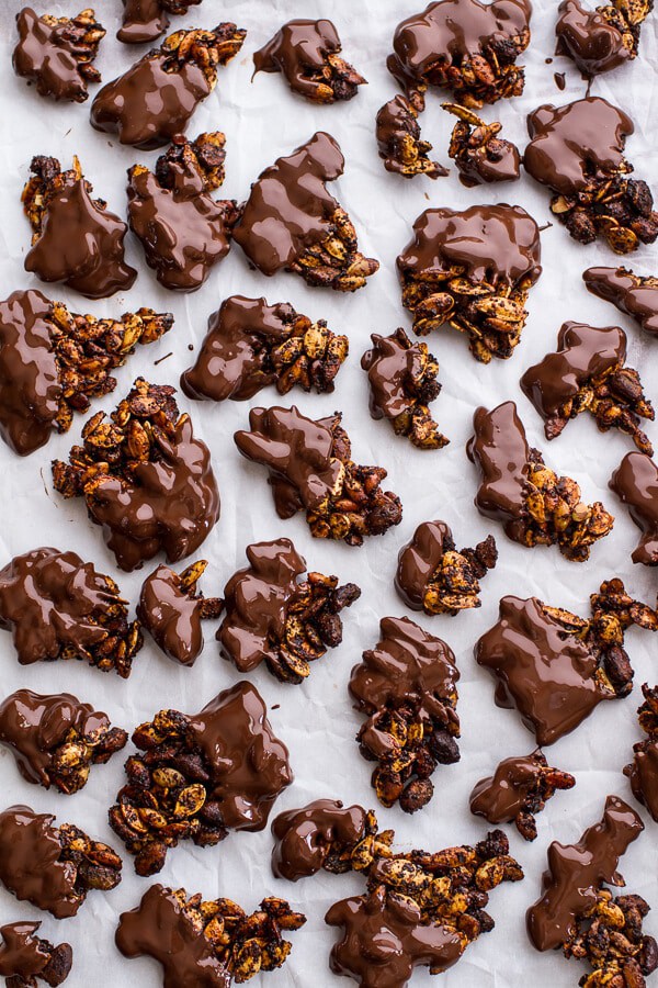 Coffee Roasted Pumpkin Seed Snack Clusters...Dipped in Chocolate | halfbakedharvest.com @hbharvest