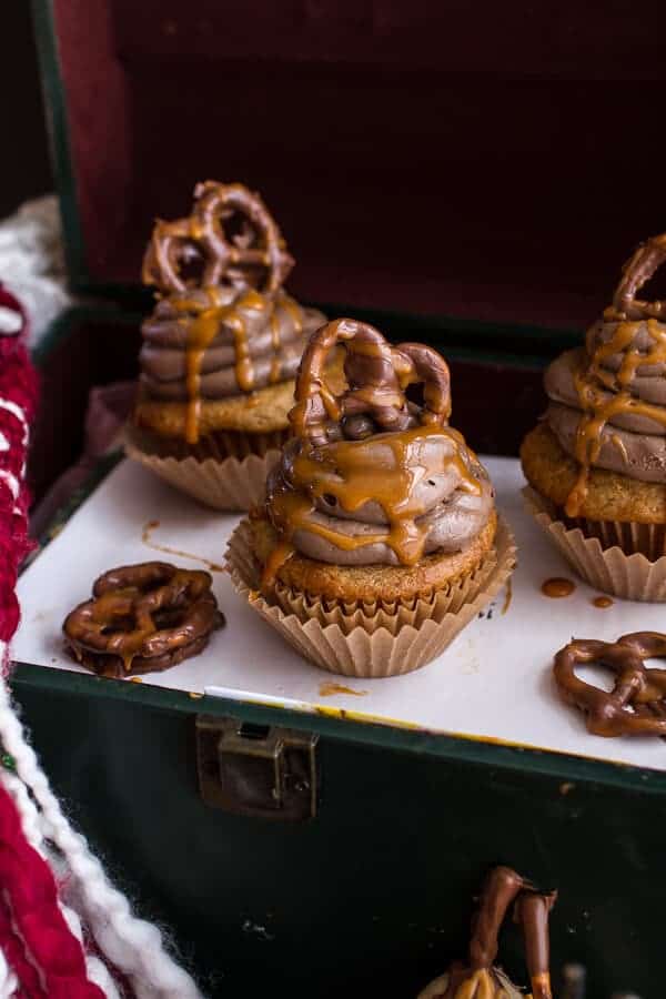Death By Butterbeer Cupcakes w/Treacle Butter Frosting + Chocolate Covered Pretzels | halfbakedharvest.com @hbharvest