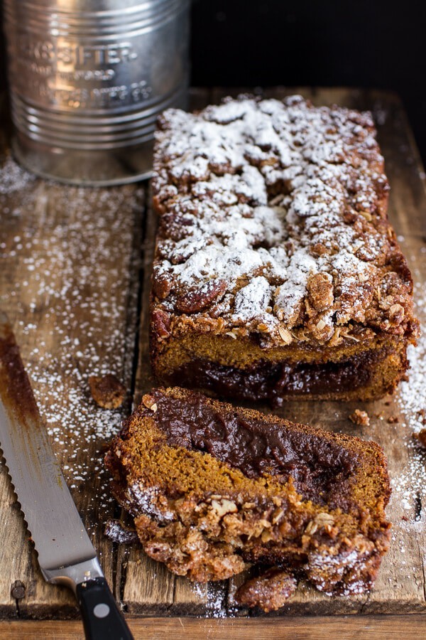 Molten Chocolate Pumpkin Streusel Bread...heavy on the Chocolate + Streusel | halfbakedharvest.com @hbharvest
