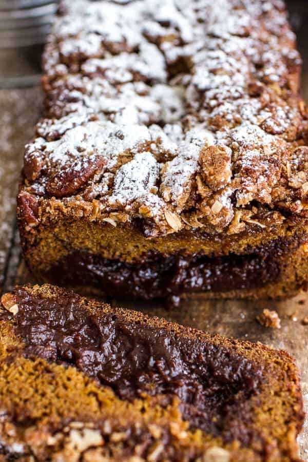 Molten Chocolate Pumpkin Streusel Bread...heavy on the Chocolate + Streusel | halfbakedharvest.com @hbharvest