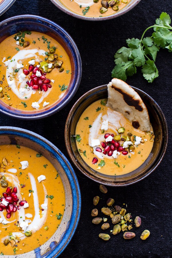 Moroccan Butternut Squash and Goat Cheese Soup w-Coconut Ginger Cream + Pistachios |halfbakedharvest.com @hbharvest