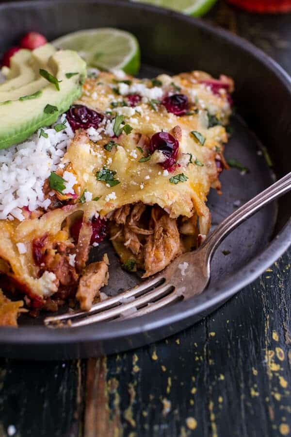 Roasted Chicken + Smoked Gouda Enchiladas w/Fire Roasted Tomatillo Cranberry Sauce | halfbakedharvest.com @hbharvest