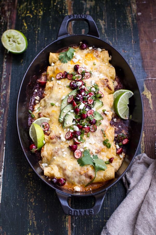Roasted Chicken + Smoked Gouda Enchiladas w/Fire Roasted Tomatillo Cranberry Sauce | halfbakedharvest.com @hbharvest