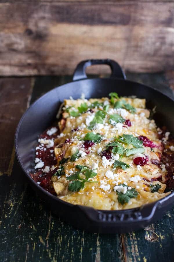 Roasted Chicken + Smoked Gouda Enchiladas w/Fire Roasted Tomatillo Cranberry Sauce | halfbakedharvest.com @hbharvest