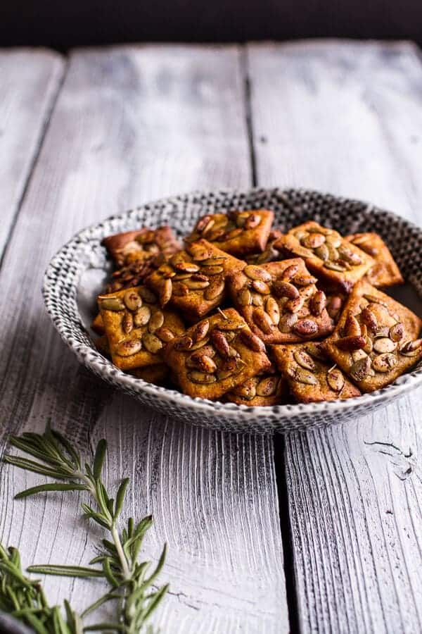 Sweet and Spicy Rosemary Cheddar + Gorgonzola Pumpkin Crackers | halfbakedharvest.com @hbharvest