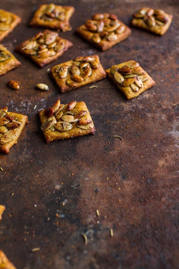 Sweet and Spicy Rosemary Cheddar + Gorgonzola Pumpkin Crackers | halfbakedharvest.com @hbharvest