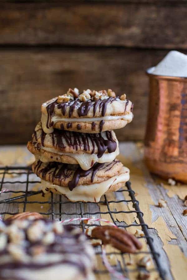 Chocolate Drizzled Buttery Pecan and Caramelized Condensed Milk Cookies | halfbakedharvest.com @hbharvest
