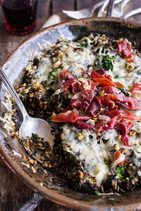 Harissa, Broccoli, Spinach, Wild Rice Casserole with Crispy Prosciutto | halfbakedharvest.com @hbharvest