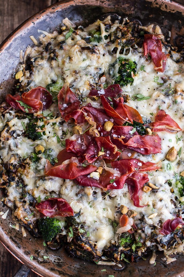 Harissa, Broccoli, Spinach, Wild Rice Casserole with Crispy Prosciutto | halfbakedharvest.com @hbharvest