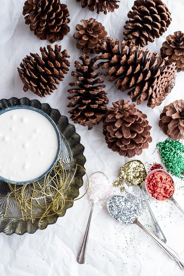 Homemade Holidays: Snowy, Sparkly Pine Cone Ornaments | halfbakedharvest.com @hbharvest