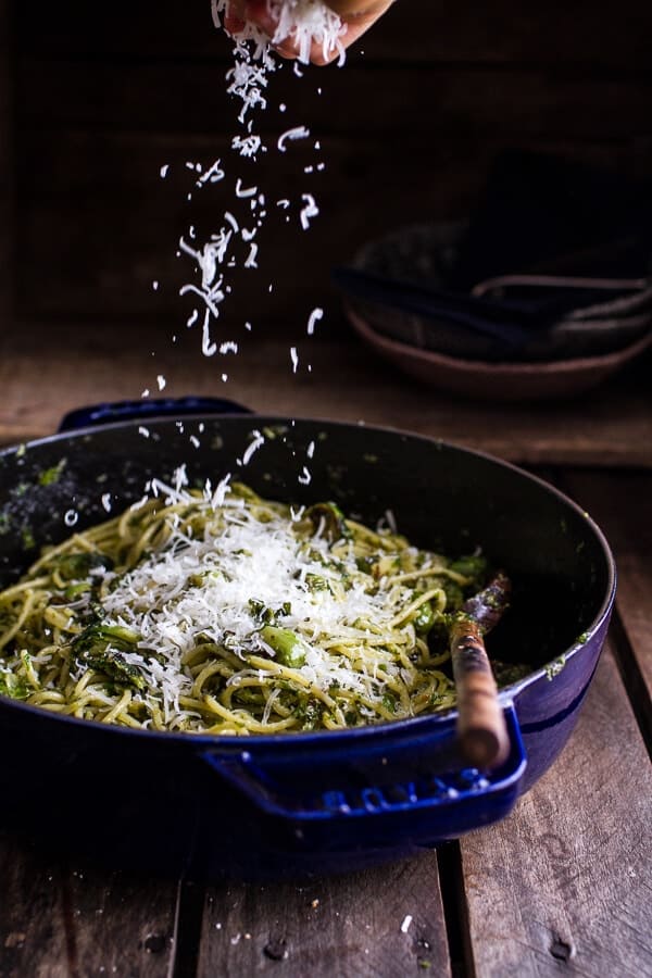 Manchego Brussels Sprout + Prosciutto Spaghetti w/Brown Butter Pistachio Pangrattato | halfbakedharvest.com @hbharvest