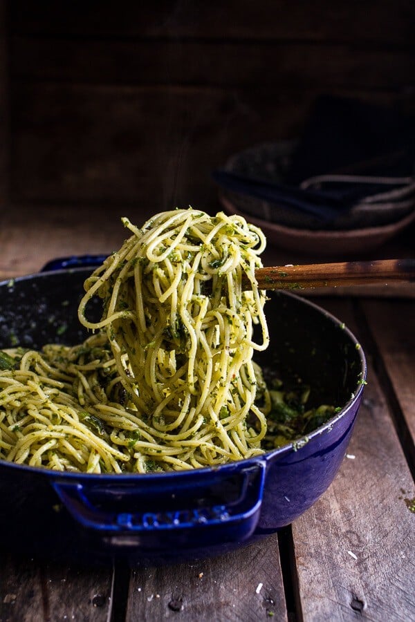 Manchego Brussels Sprout + Prosciutto Spaghetti w/Brown Butter Pistachio Pangrattato | halfbakedharvest.com @hbharvest